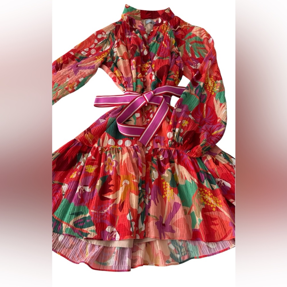 ANTONIO MELANI Floral Mini Dress - Red, Pink, Green